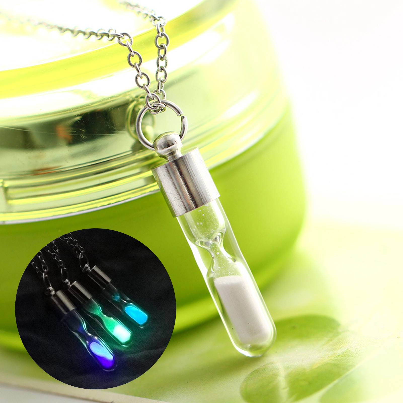 Jiaroswwei Glowing Necklace Hourglass Luminous Glass Adjustable Necklace Jewelry for Women
